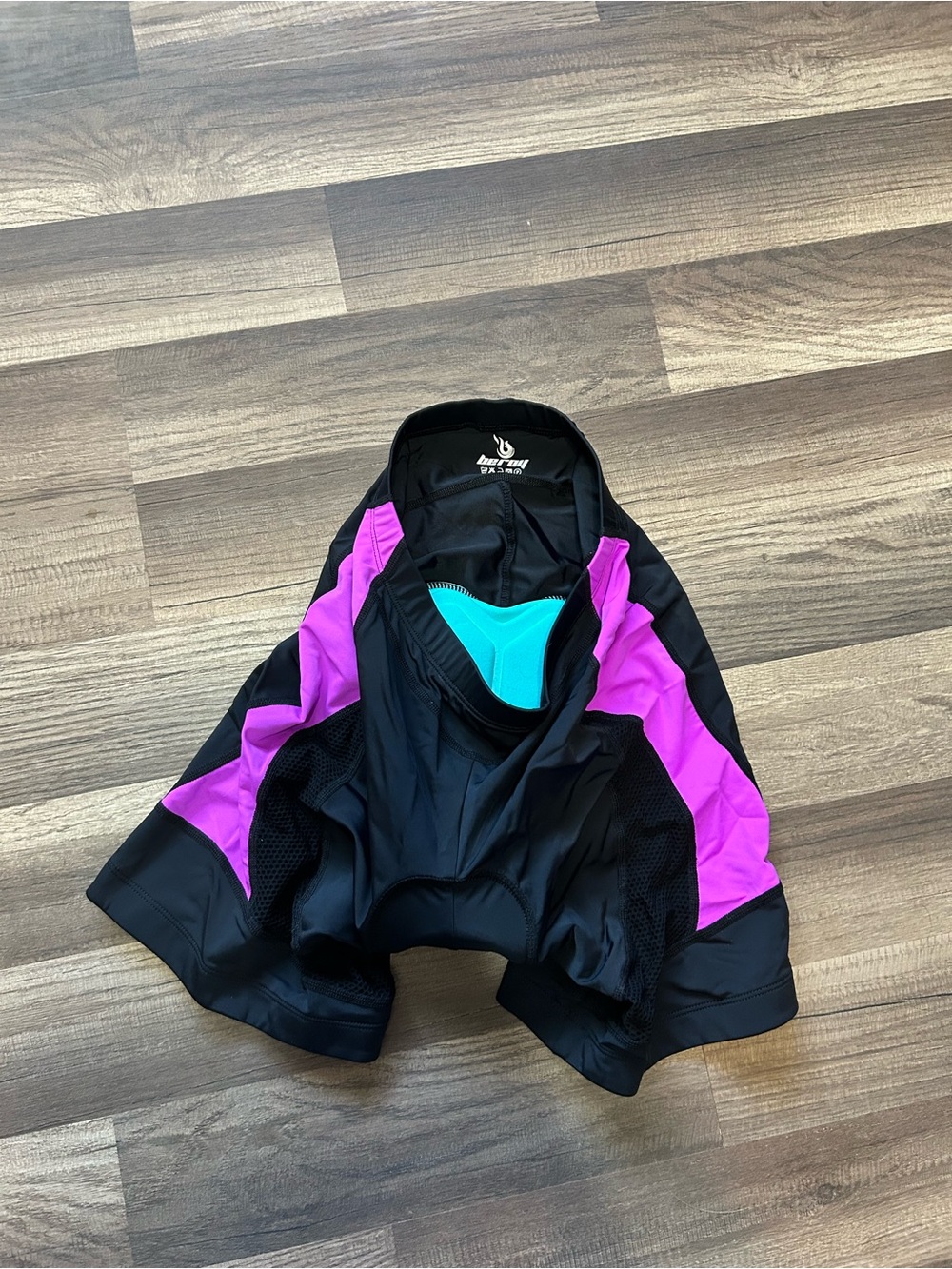 Women’s Black & Violet Cycling Shorts with Aqua Liner